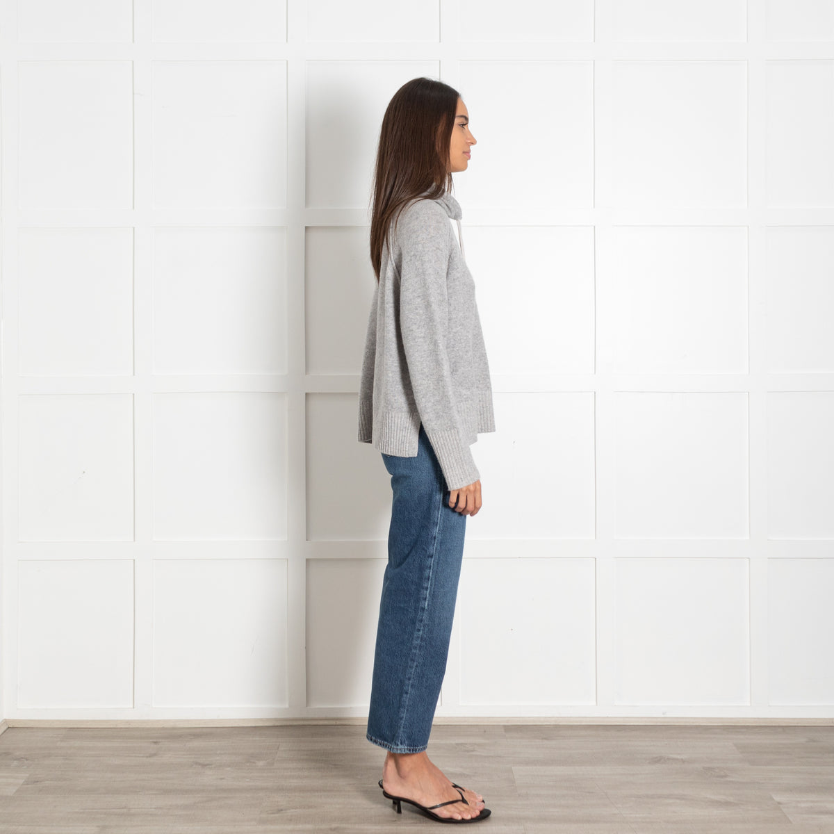 Kinross Grey Cashmere Funnel Tie Sweater - Image 6