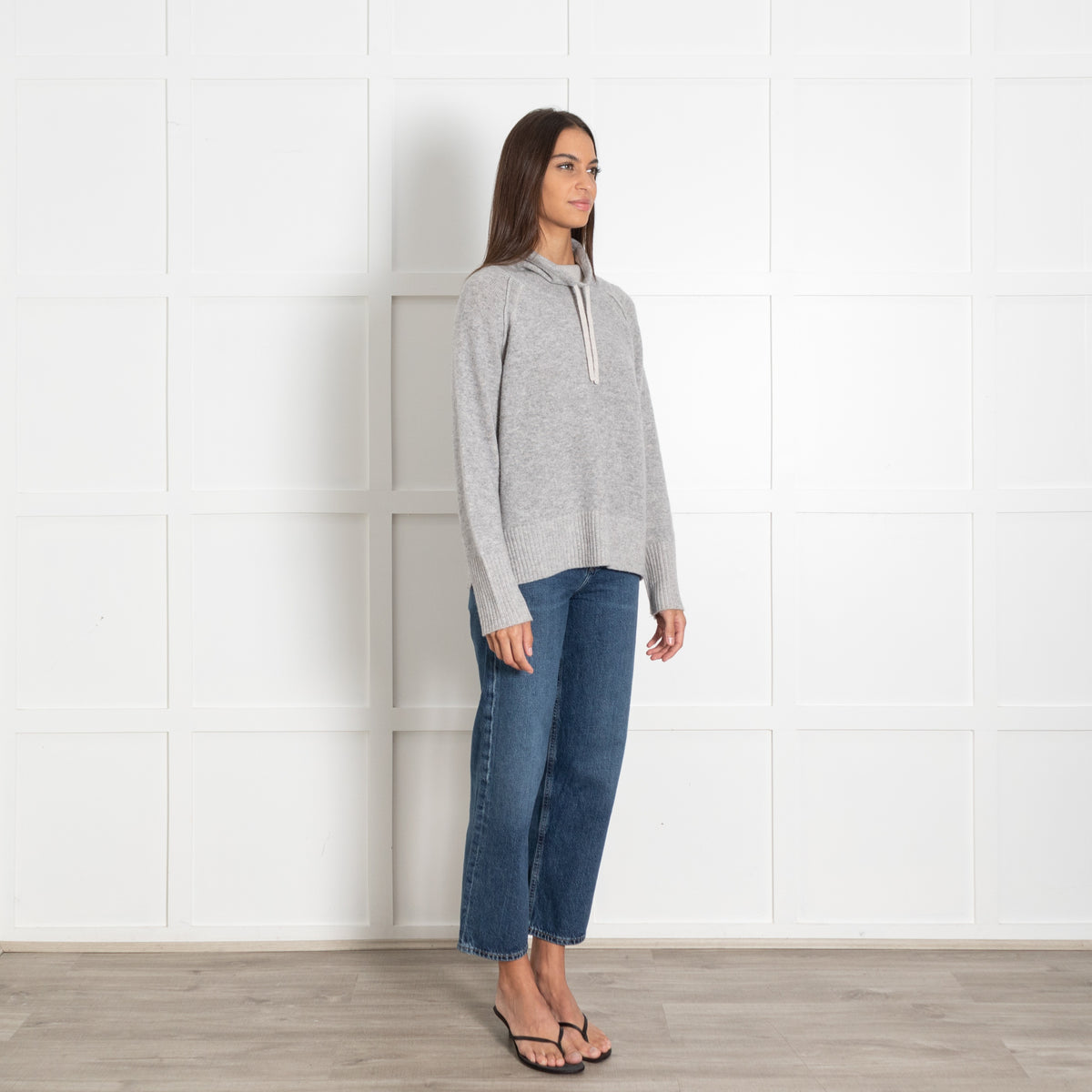 Kinross Grey Cashmere Funnel Tie Sweater - Image 7
