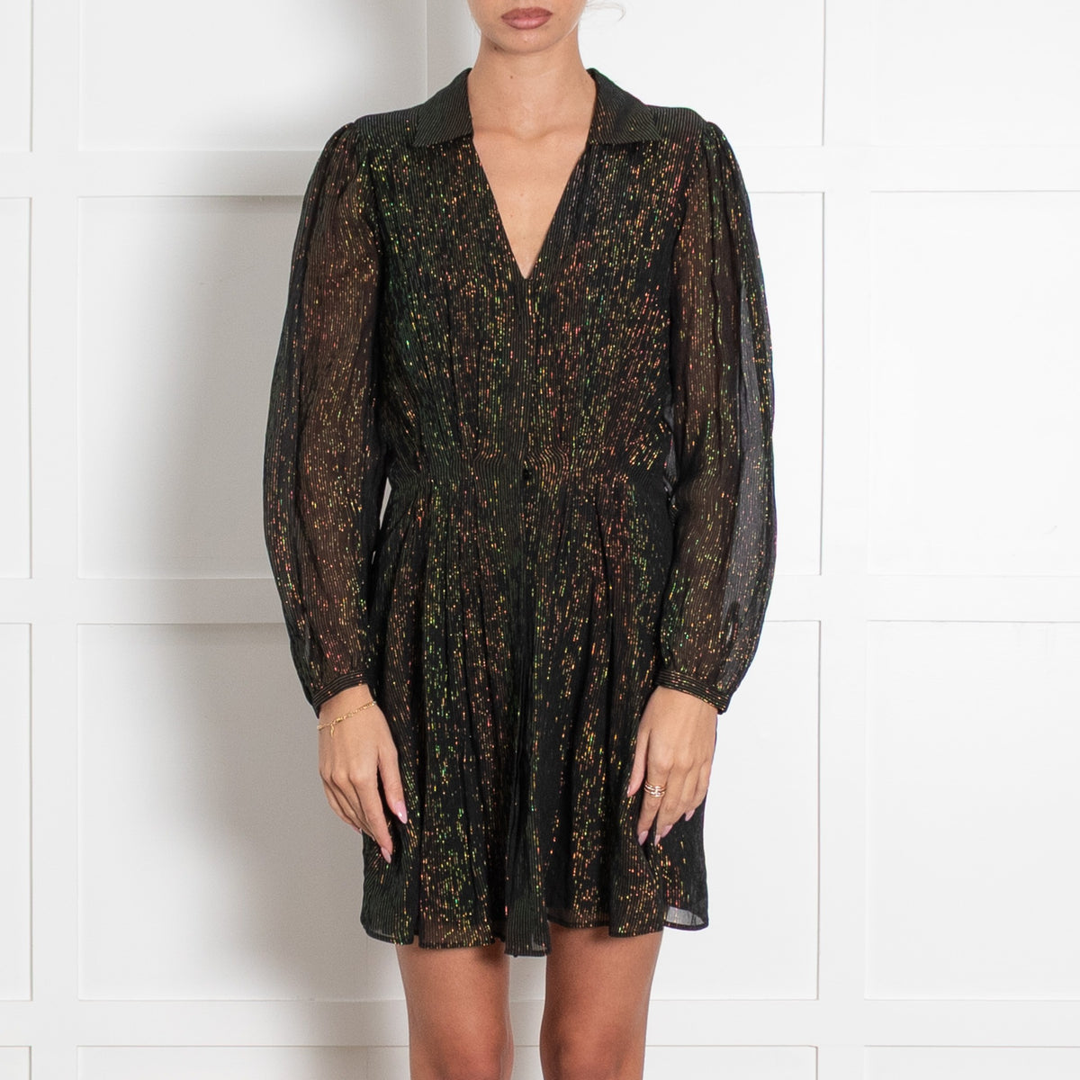 The Kooples Black Lurex Collared Mini Dress - Image 1