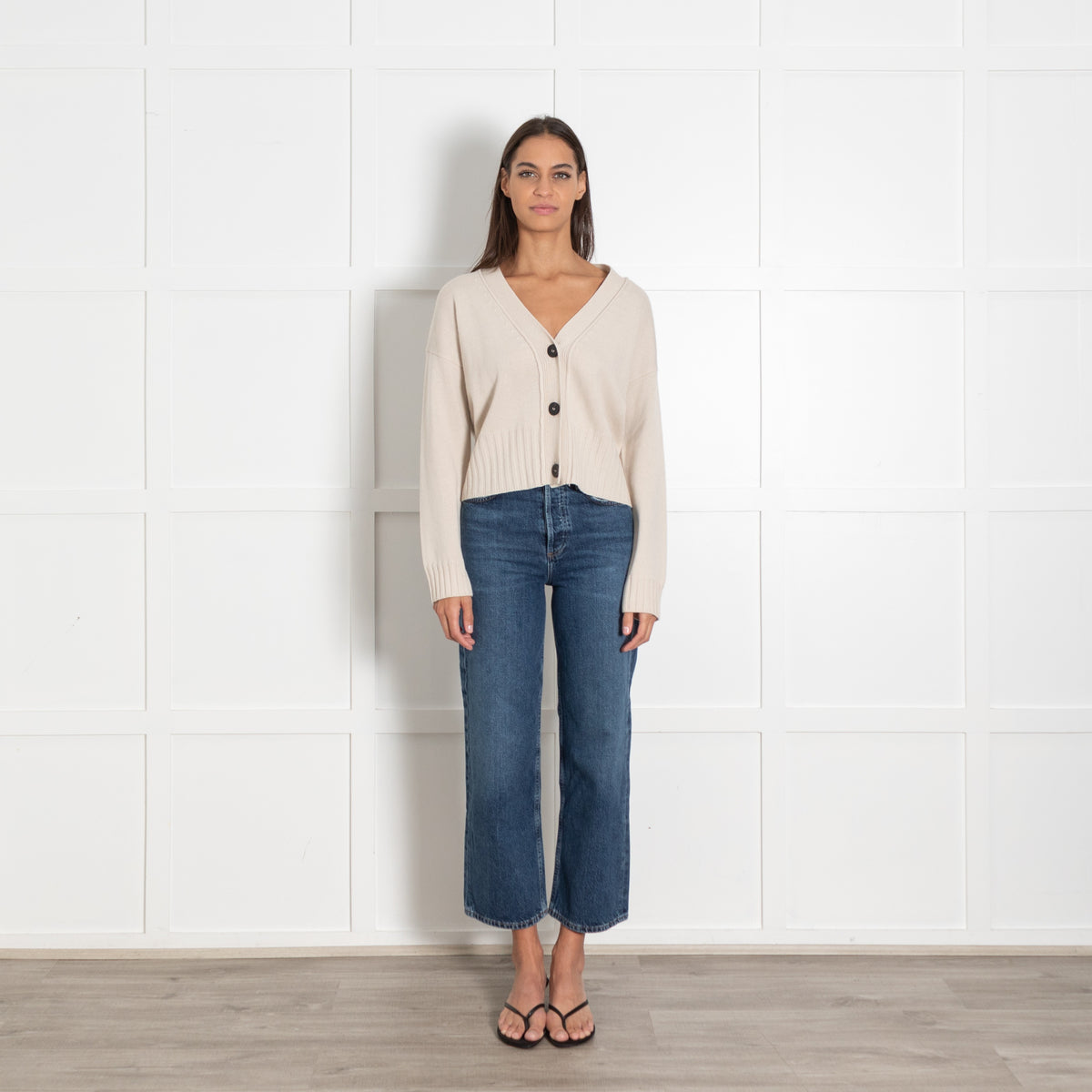 Le Tricot Perugia Beige Cardigan with Jumbo Rib Welt - Image 1