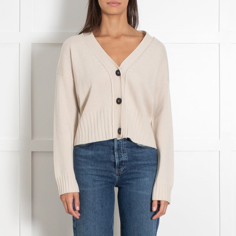 Le Tricot Perugia Beige Cardigan with Jumbo Rib Welt - Image 2
