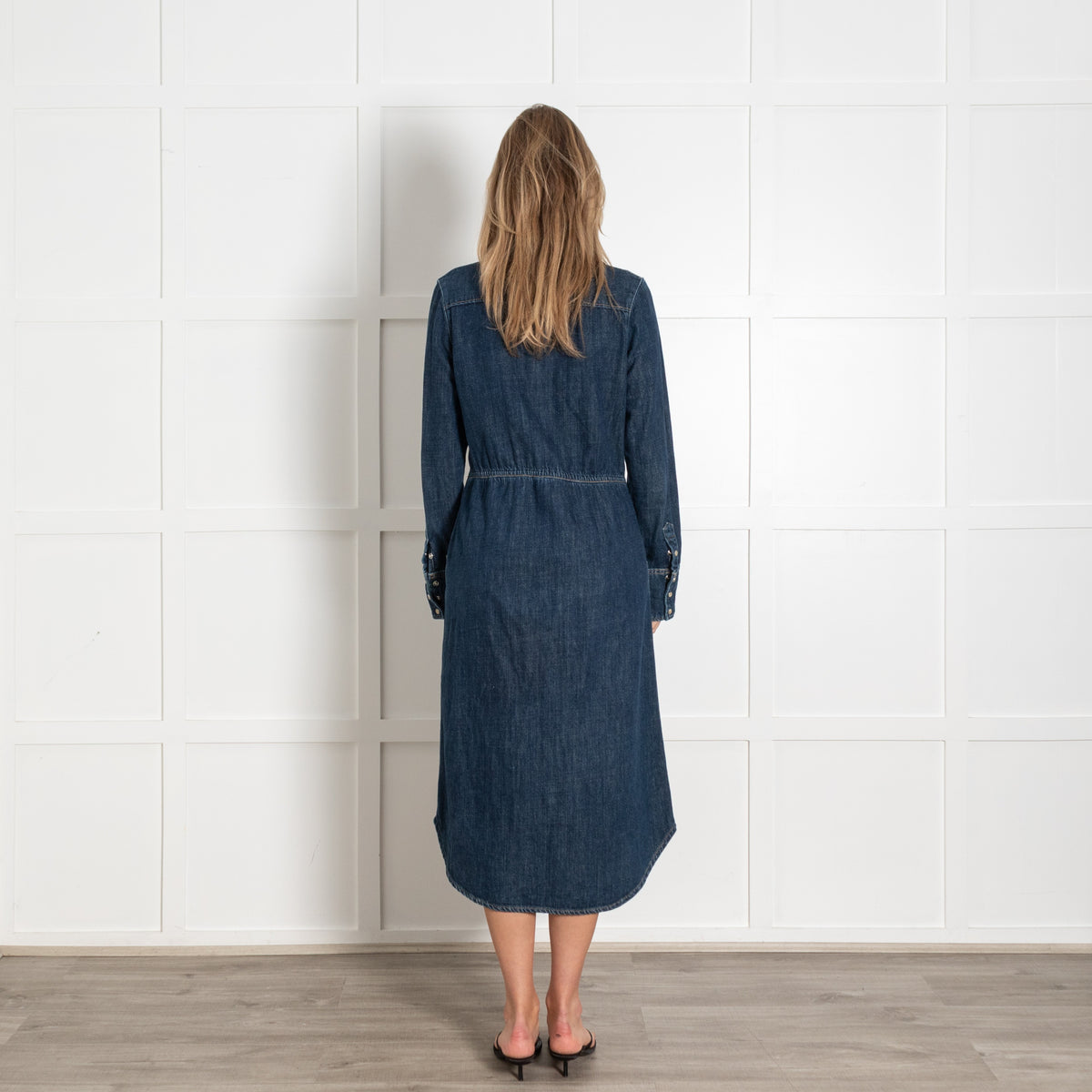 Leon & Harper Blue Washed Denim Shirt Style Long Sleeve Dress - Image 5