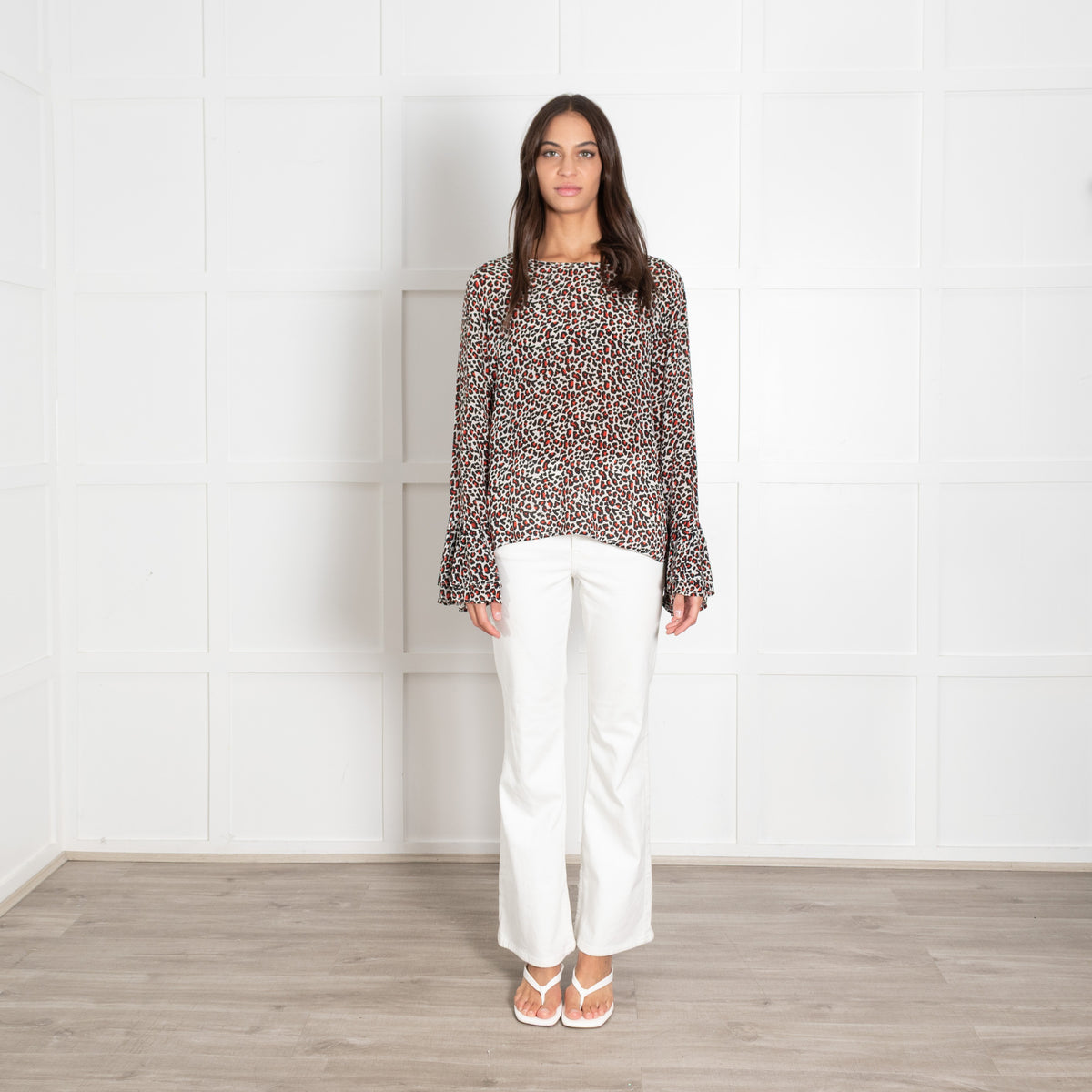 Lily And Lionel Light Grey Black Orange Animal Print Long Sleeve Top - Image 1