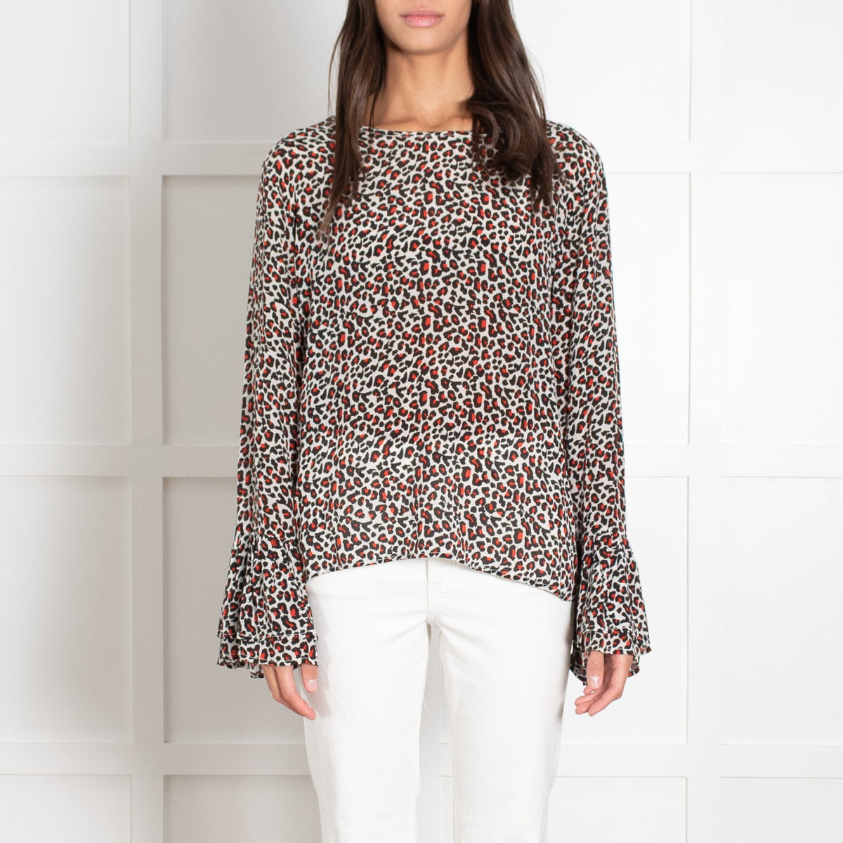 Lily And Lionel Light Grey Black Orange Animal Print Long Sleeve Top - Image 2