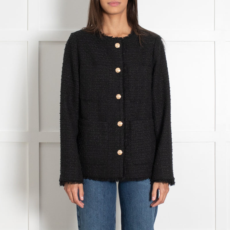 Line and Dot Black Tweed Gold Button Jacket - Image 2
