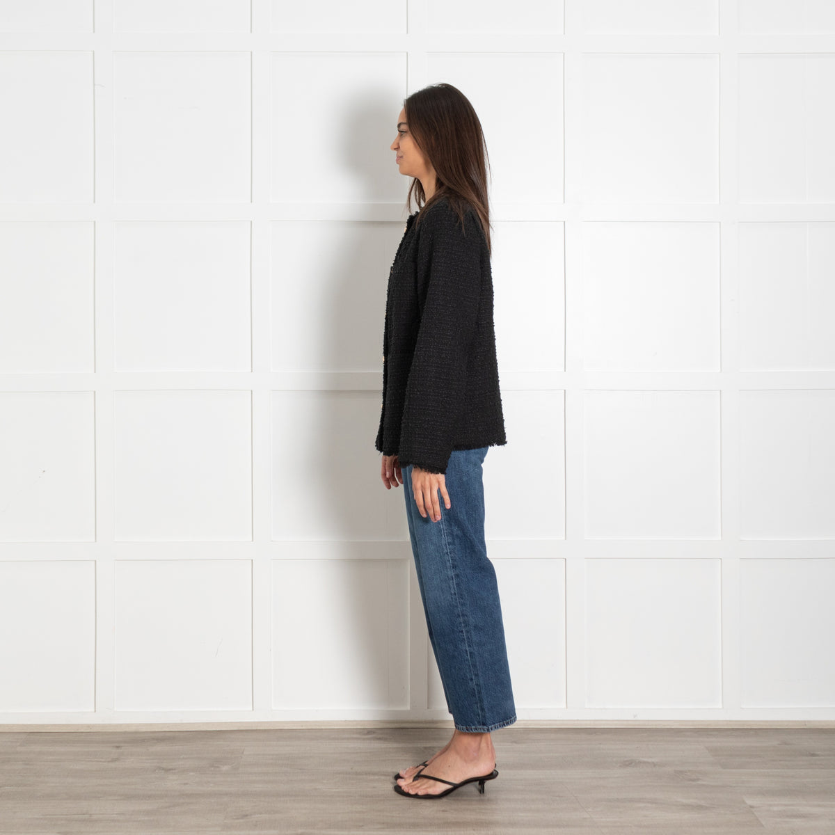 Line and Dot Black Tweed Gold Button Jacket - Image 4