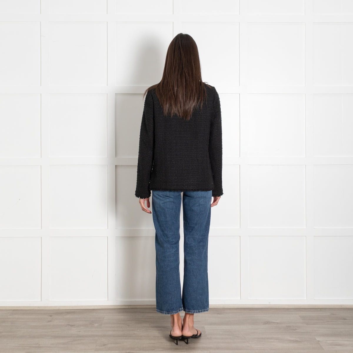 Line and Dot Black Tweed Gold Button Jacket - Image 5