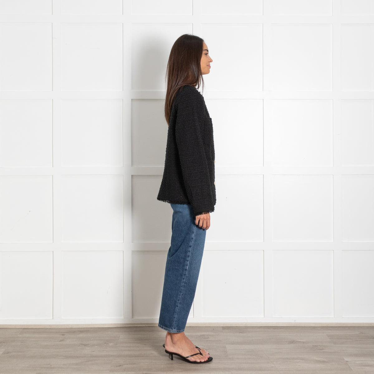 Line and Dot Black Tweed Gold Button Jacket - Image 6