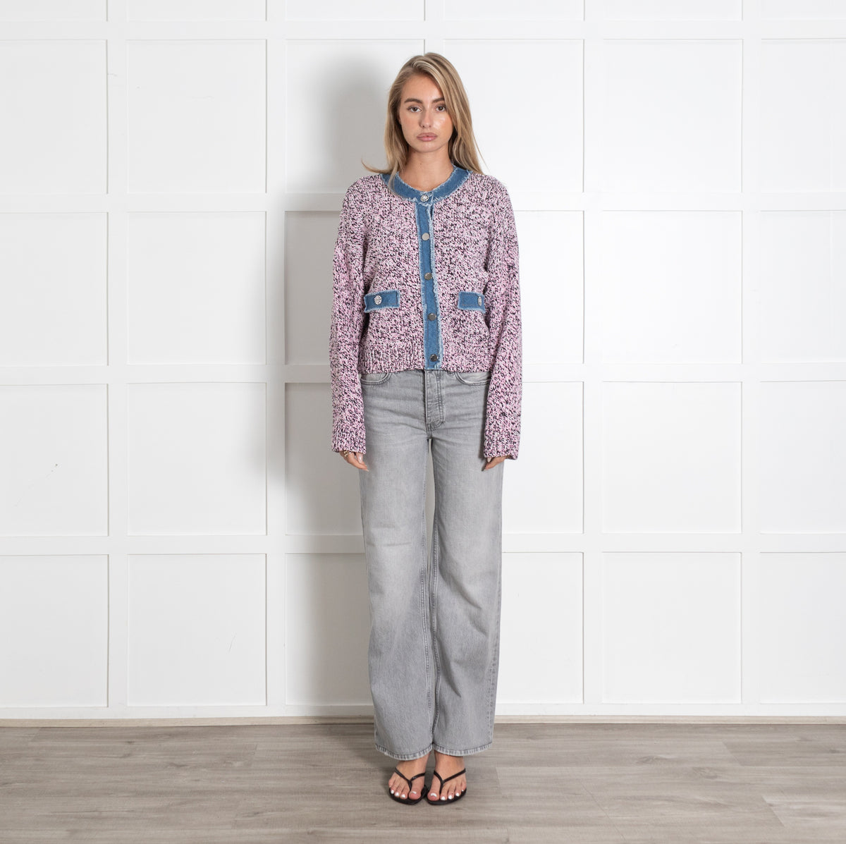 Liu Jo Mouliné Denim Trim Cardigan - Image 1