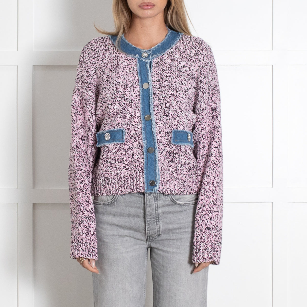 Liu Jo Mouliné Denim Trim Cardigan - Image 2
