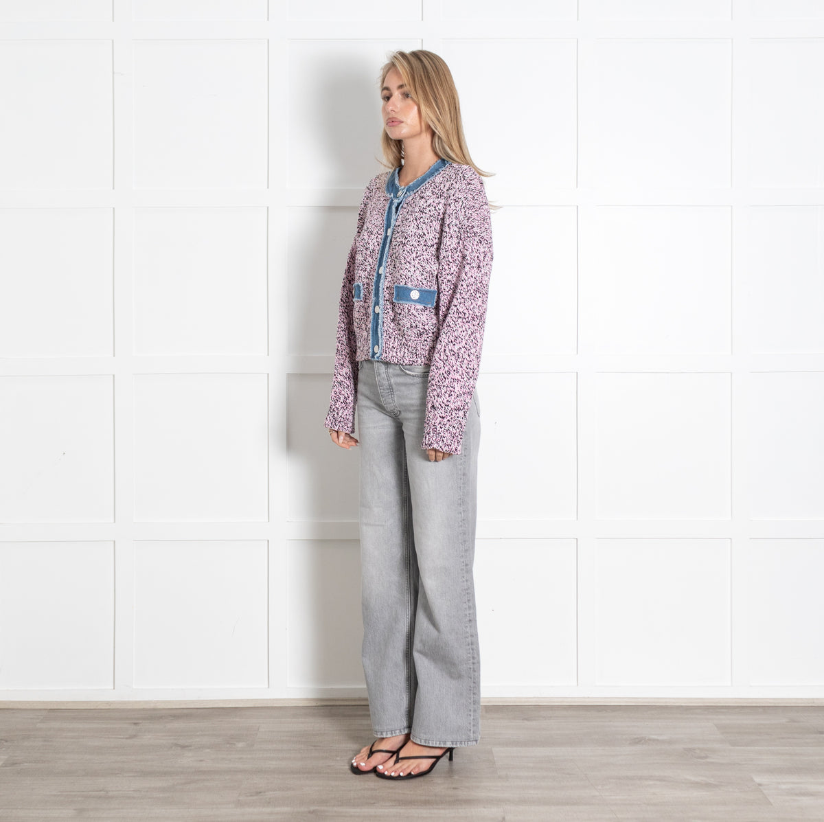 Liu Jo Mouliné Denim Trim Cardigan - Image 3