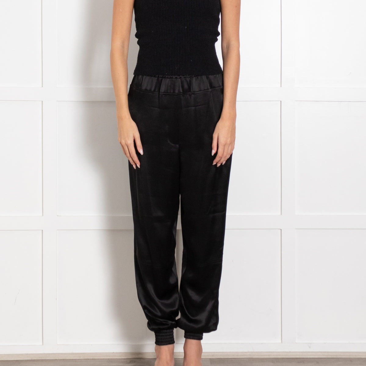 Loewe Black Satin Jogger Style Trousers with Elastic Waistband - Image 2