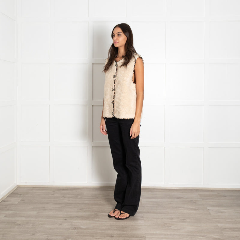 Lolly's Laundry Cotton Mix Faux Fur Gilet with Leopard Trim - Image 2