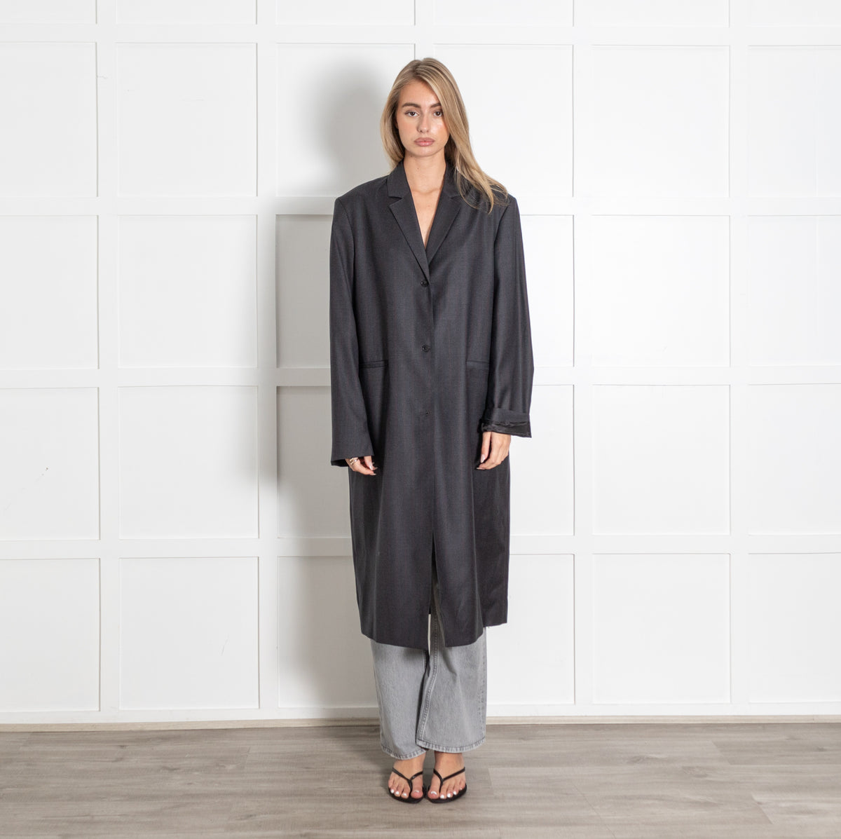 Dark Grey Red Pin Stripe Longline Oversized  Blazer Coat - Image 1