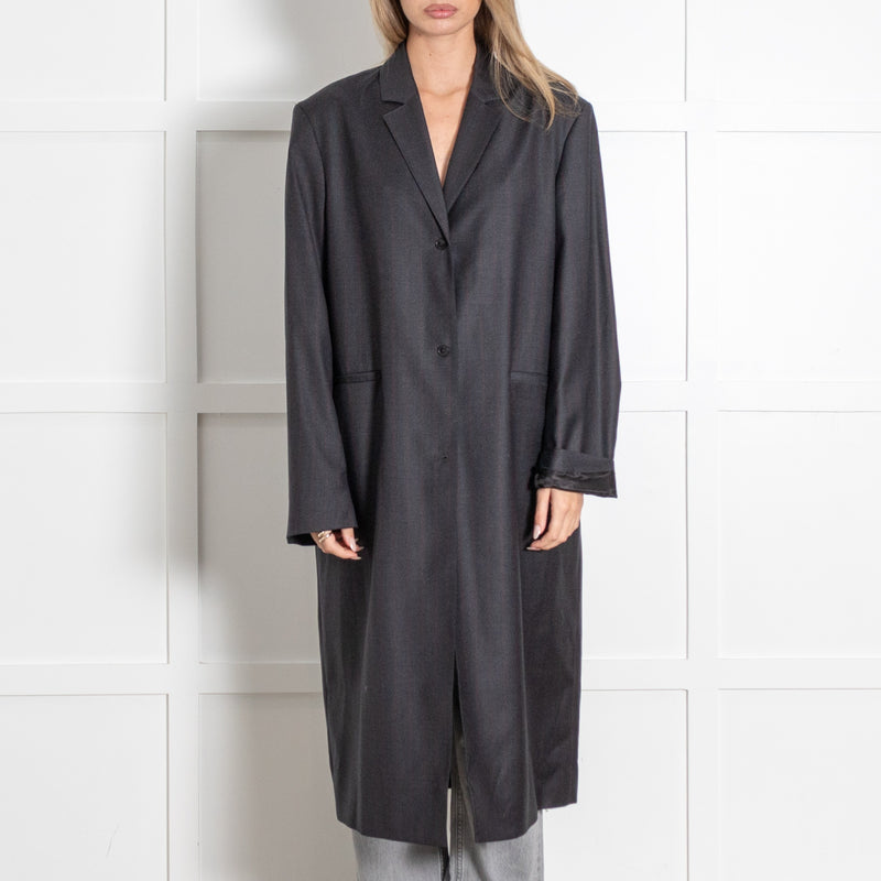 Dark Grey Red Pin Stripe Longline Oversized  Blazer Coat - Image 2