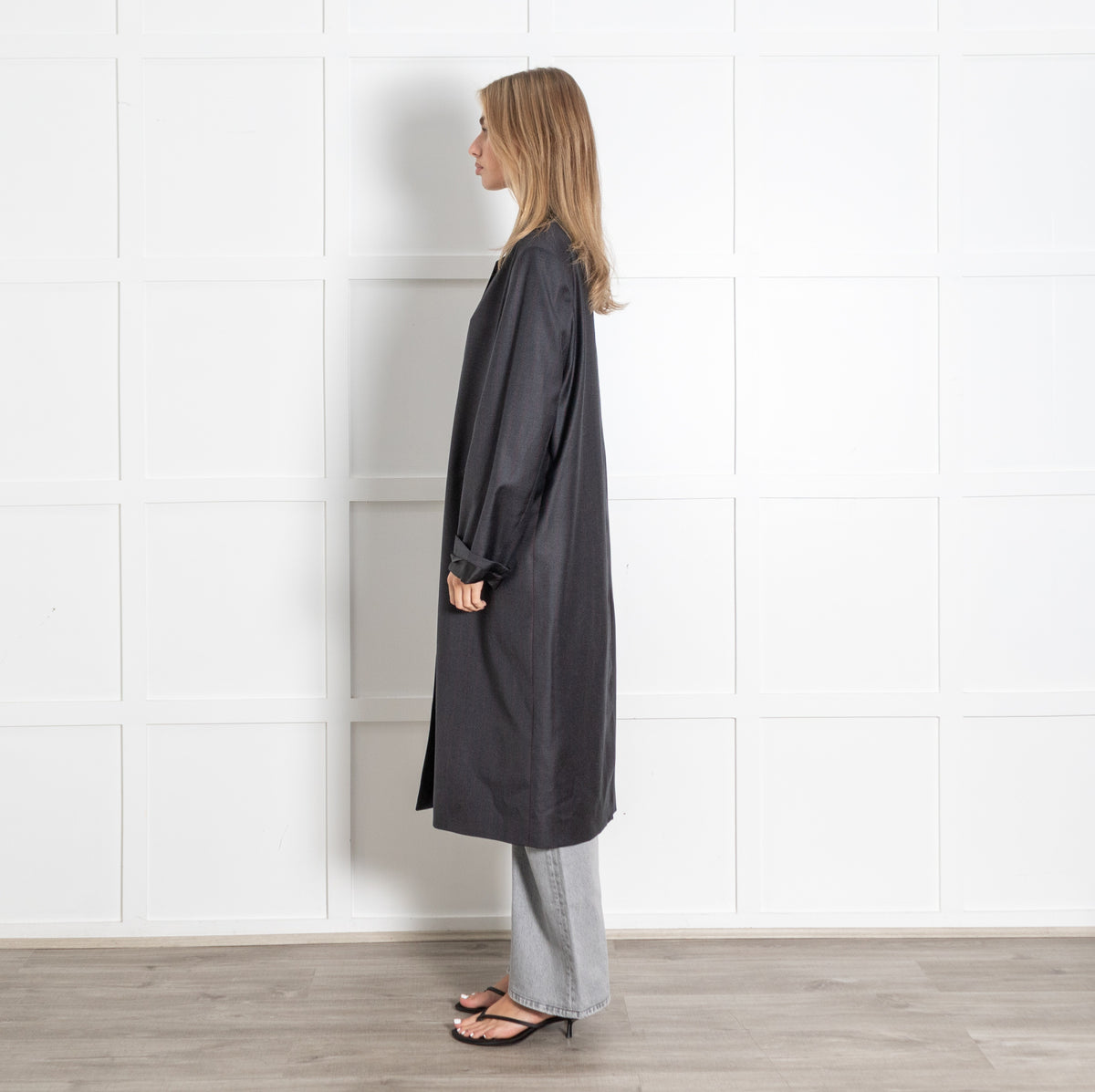 Dark Grey Red Pin Stripe Longline Oversized  Blazer Coat - Image 4