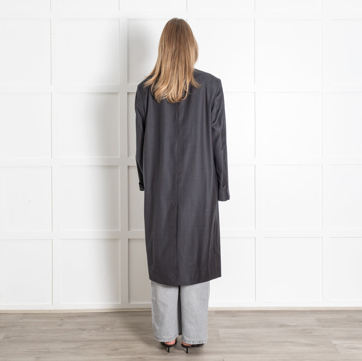 Dark Grey Red Pin Stripe Longline Oversized  Blazer Coat - Image 5