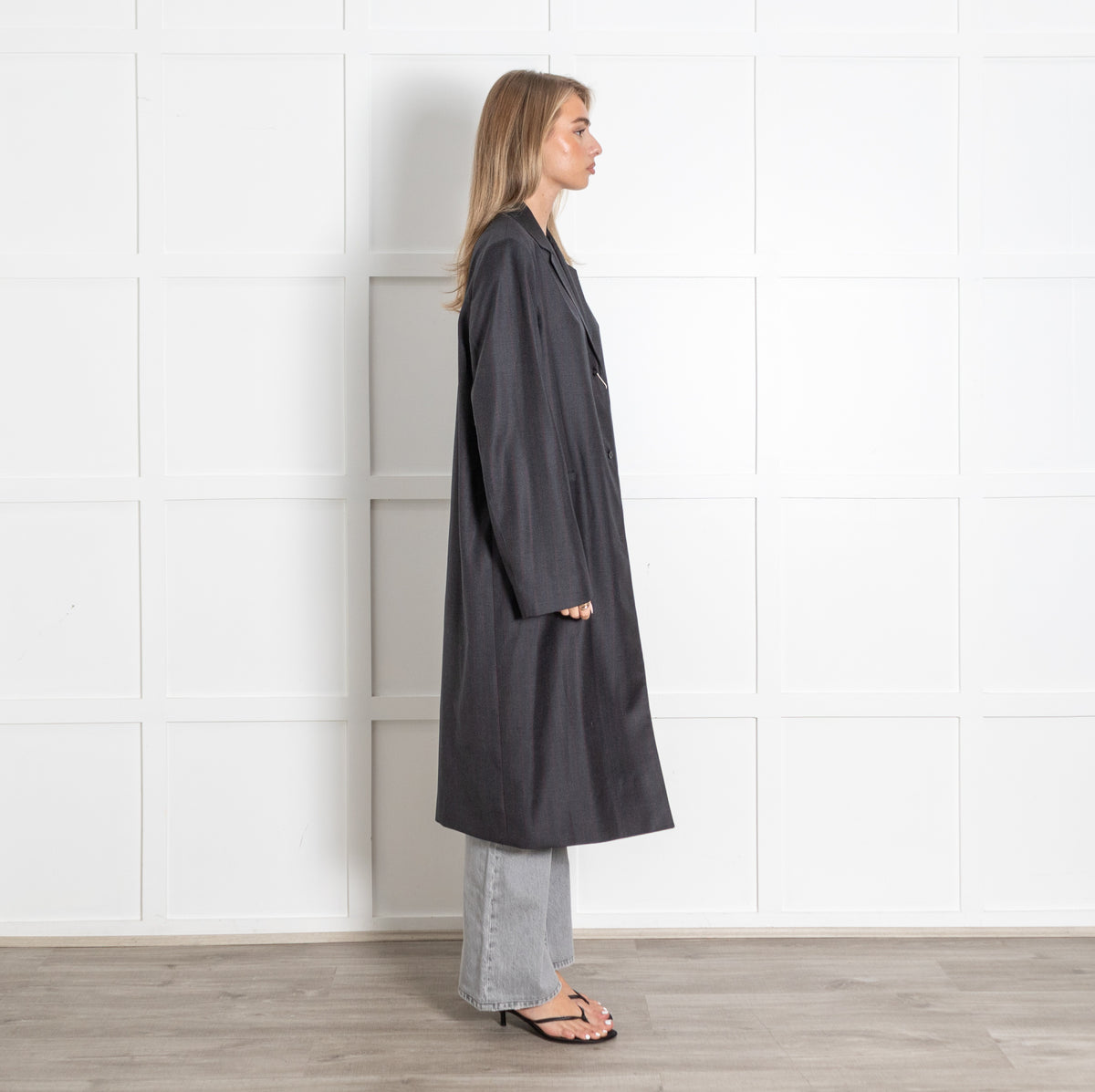 Dark Grey Red Pin Stripe Longline Oversized  Blazer Coat - Image 6