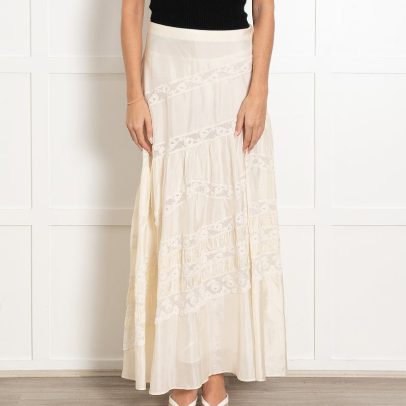 LoveShackFancy Cream Lace Detail Silk Skirt - Image 2