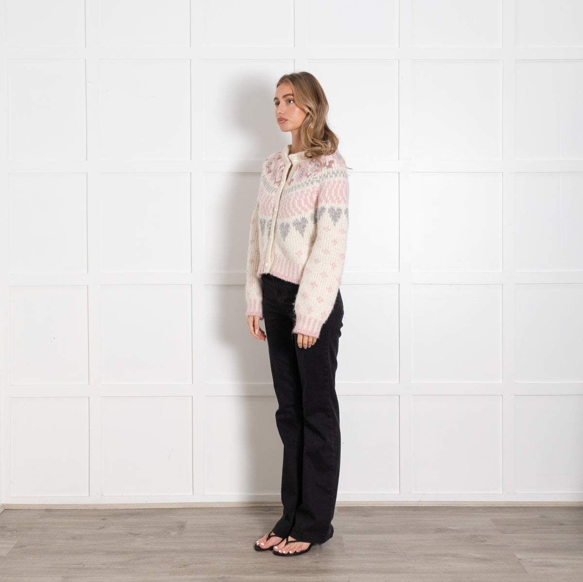 LoveShackFancy Cream Pink Alpaca Blend Fair Isle Cardigan UK 6 - Image 3