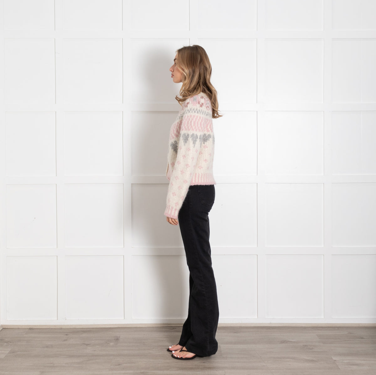 LoveShackFancy Cream Pink Alpaca Blend Fair Isle Cardigan UK 6 - Image 4