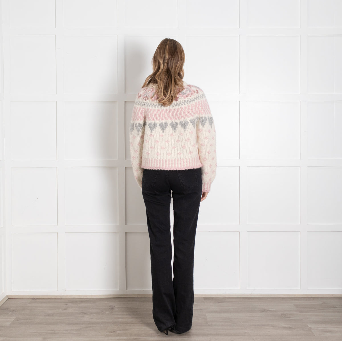 LoveShackFancy Cream Pink Alpaca Blend Fair Isle Cardigan UK 6 - Image 5