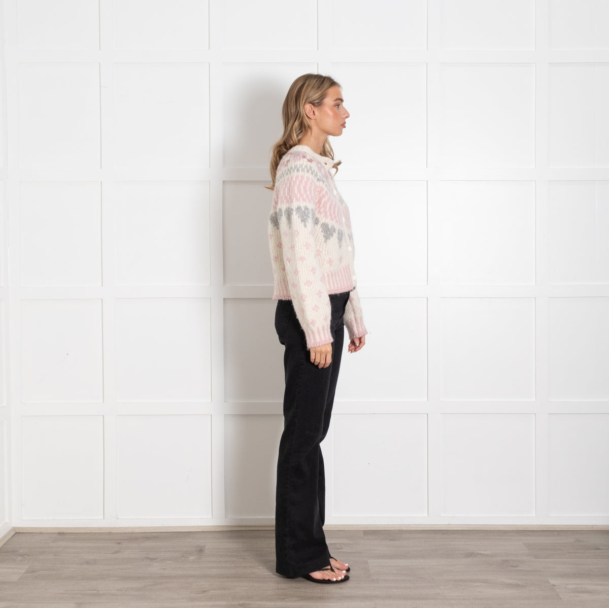 LoveShackFancy Cream Pink Alpaca Blend Fair Isle Cardigan UK 6 - Image 6