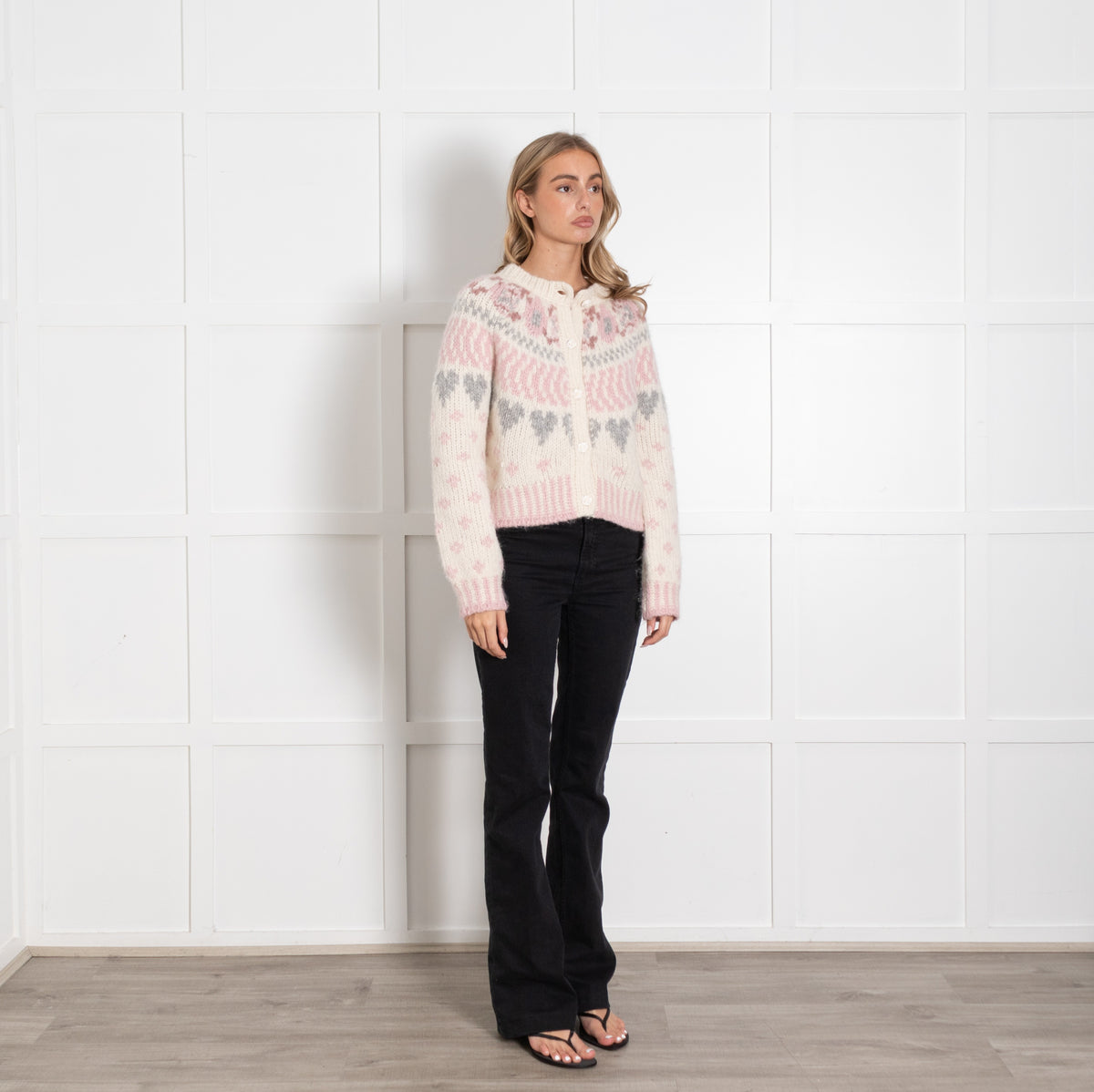 LoveShackFancy Cream Pink Alpaca Blend Fair Isle Cardigan UK 6 - Image 7