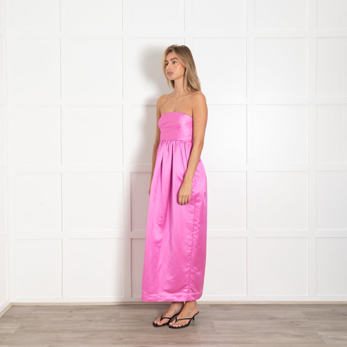 Magenta Satin Strapless Gown - Image 3