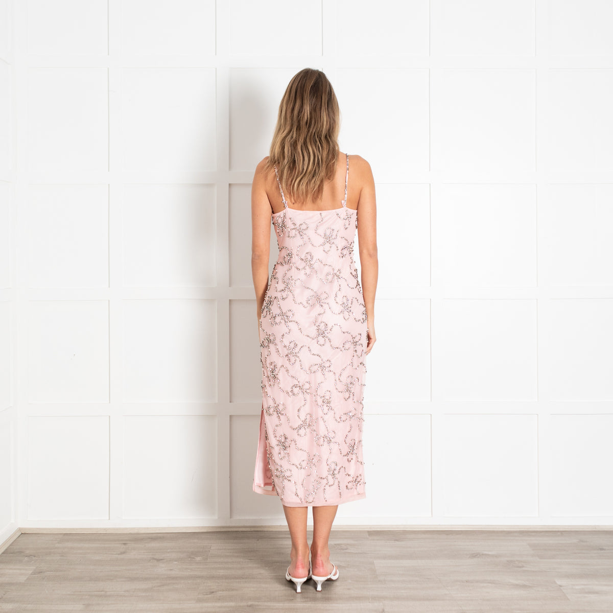 Pink Beaded Bow Slip Long Dress - Image 5