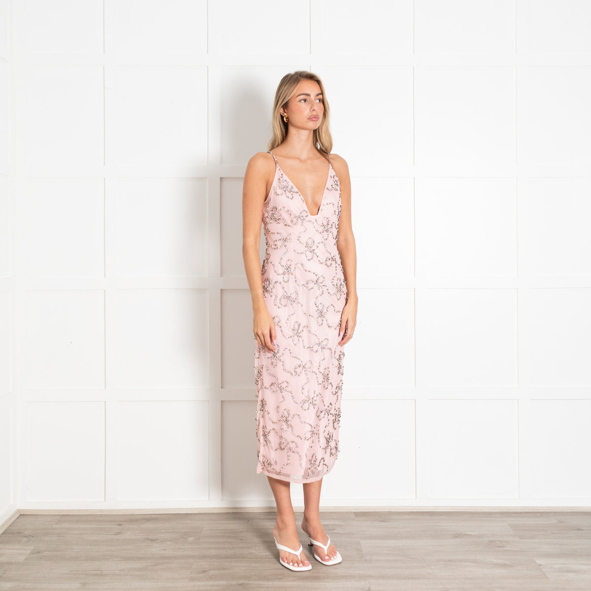 Pink Beaded Bow Slip Long Dress - Image 7