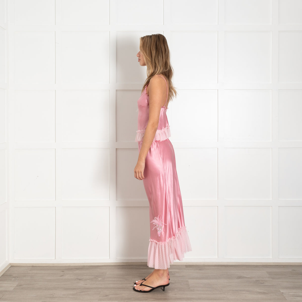 Pink Satin Embellished Cami Crop Top - Image 4