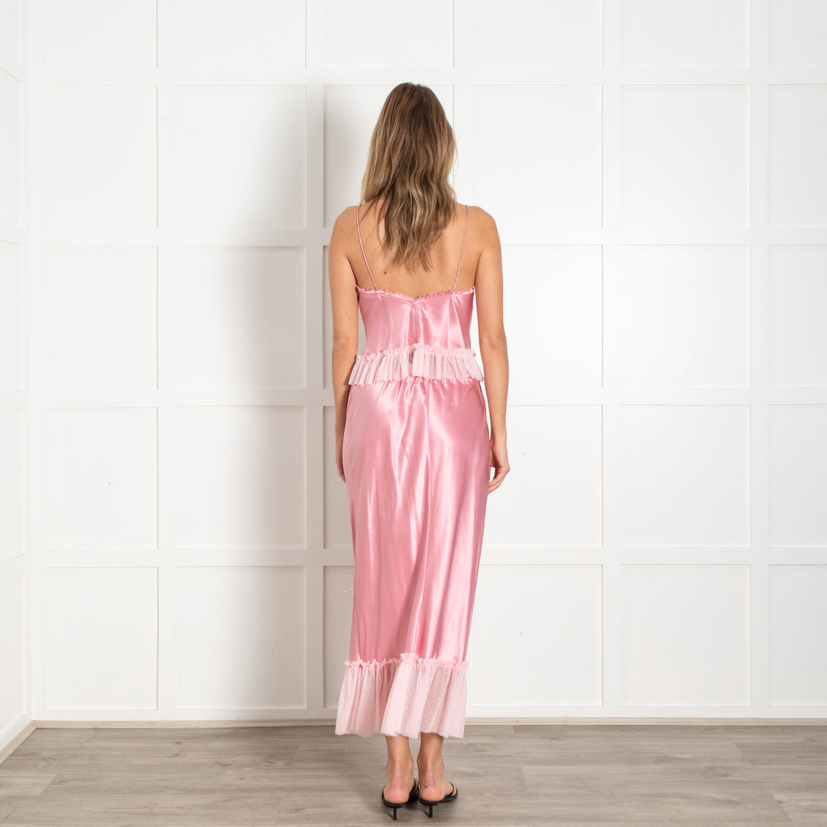Pink Satin Lingerie Style Midi Skirt - Image 5