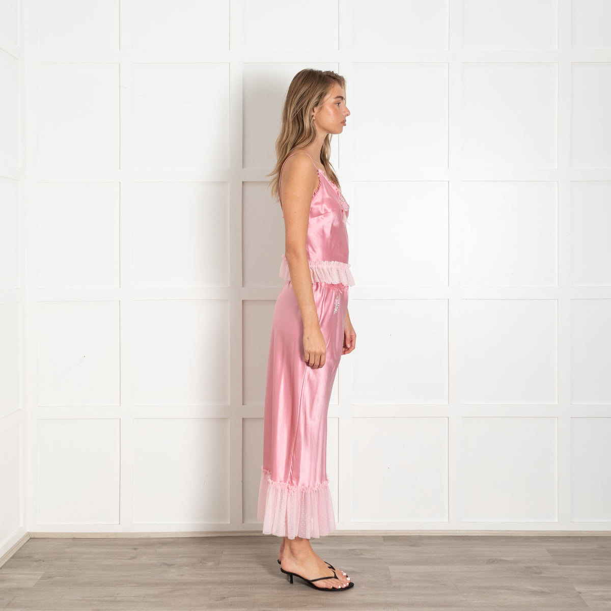 Pink Satin Lingerie Style Midi Skirt - Image 6
