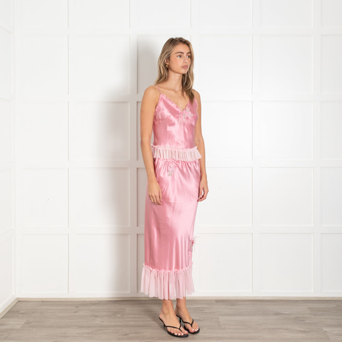 Pink Satin Lingerie Style Midi Skirt - Image 7