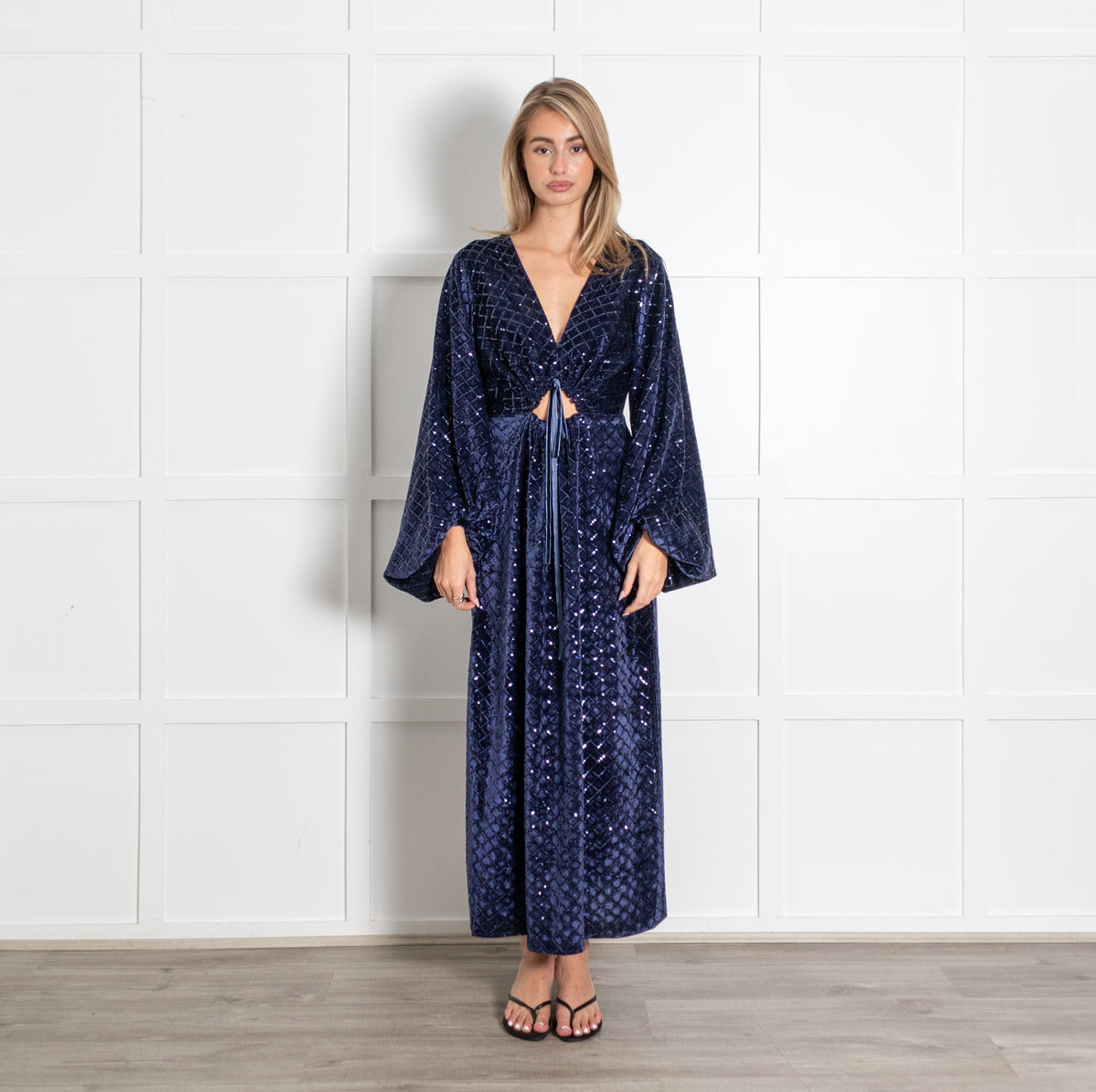 Lug Von Siga Navy Blue Velvet  Sequinned Long Sleeve  Dress - Image 1