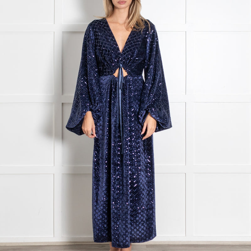Lug Von Siga Navy Blue Velvet  Sequinned Long Sleeve  Dress - Image 2