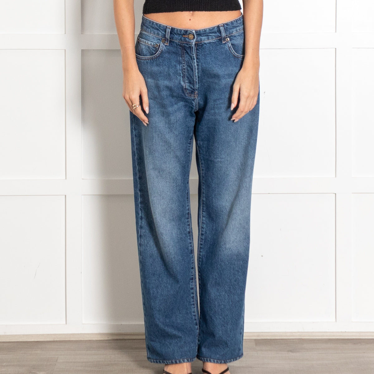 Luisa Spagnoli Mid Blue Button Fly Straight Jeans - Image 2