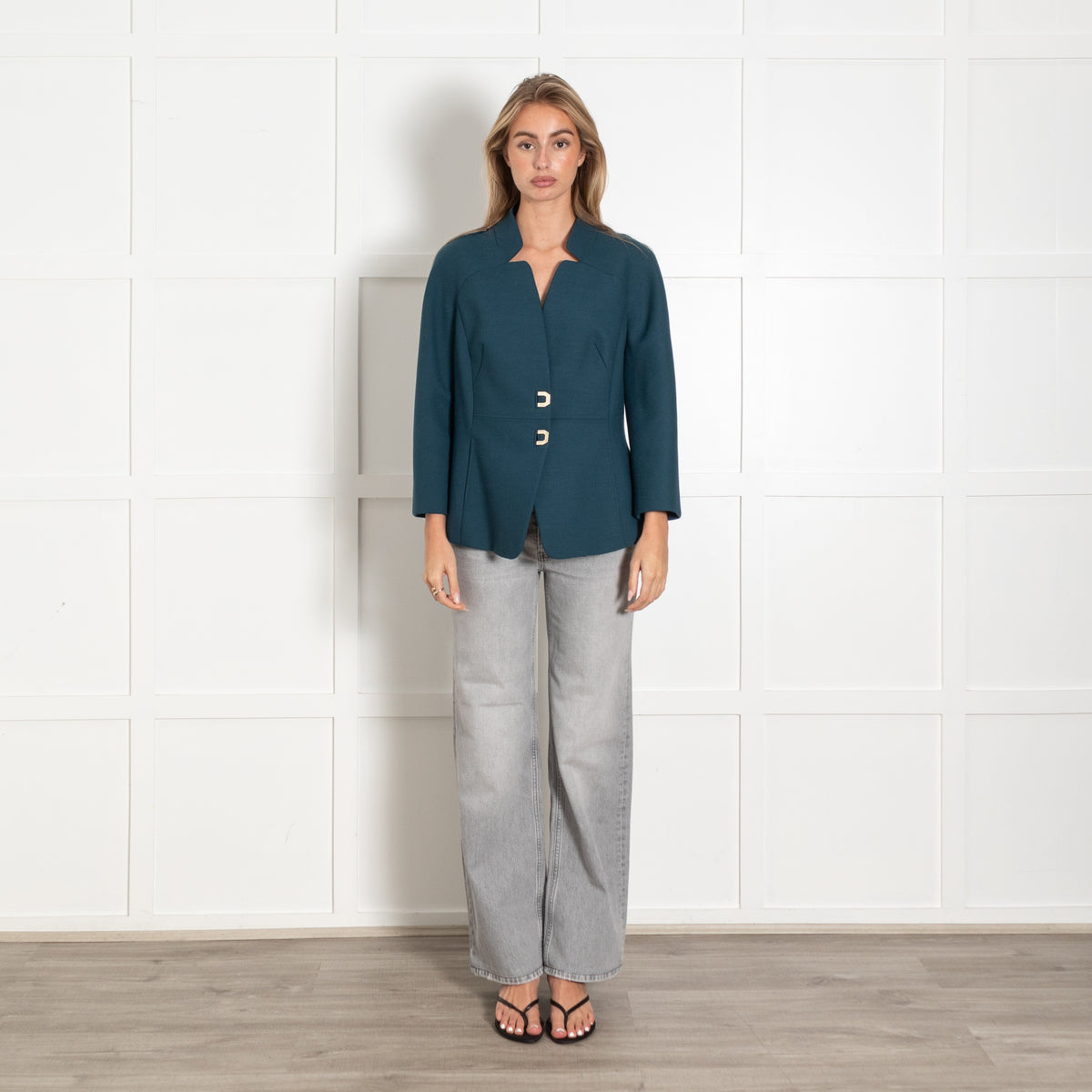 Luisa Spagnoli Teal Blue Hook Fastening Jacket - Image 1