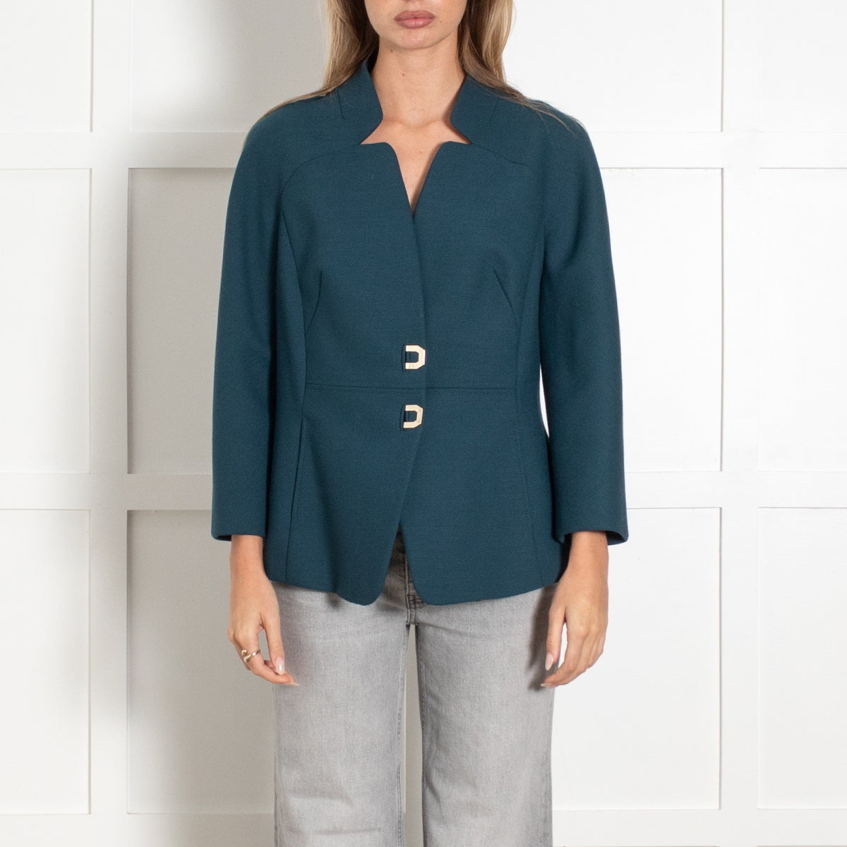 Luisa Spagnoli Teal Blue Hook Fastening Jacket - Image 2