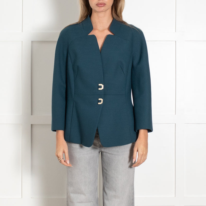 Luisa Spagnoli Teal Blue Hook Fastening Jacket - Image 2