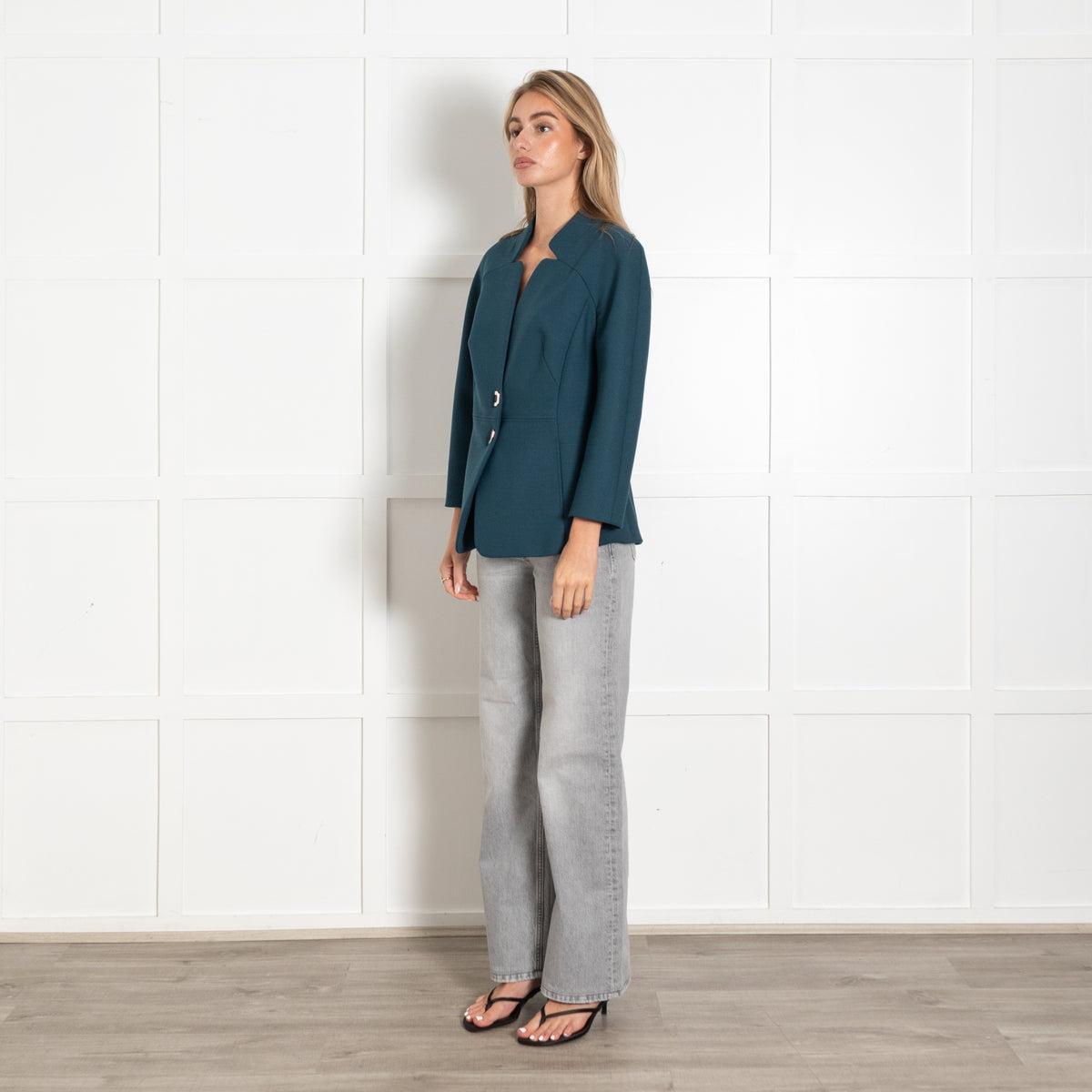 Luisa Spagnoli Teal Blue Hook Fastening Jacket - Image 3