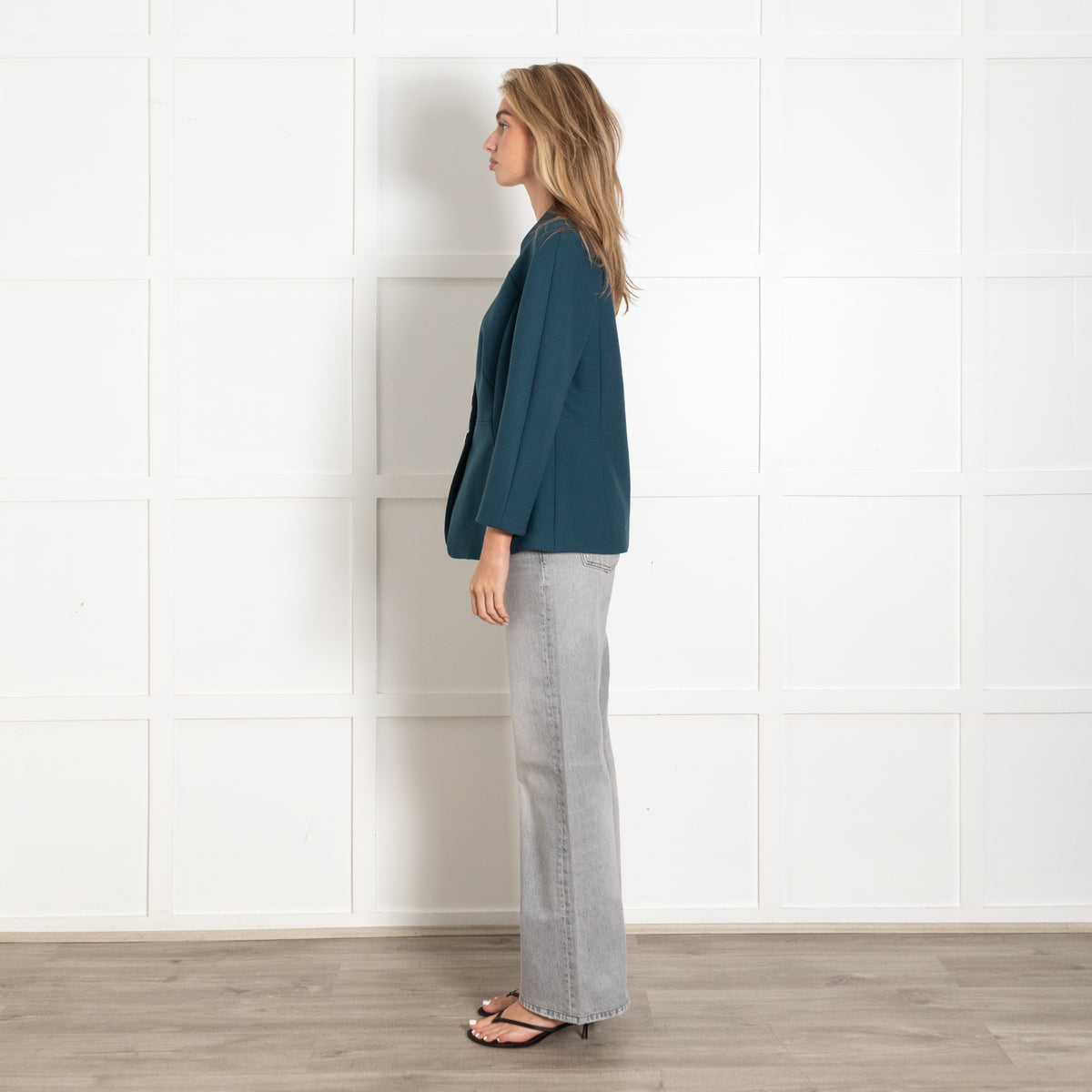 Luisa Spagnoli Teal Blue Hook Fastening Jacket - Image 4