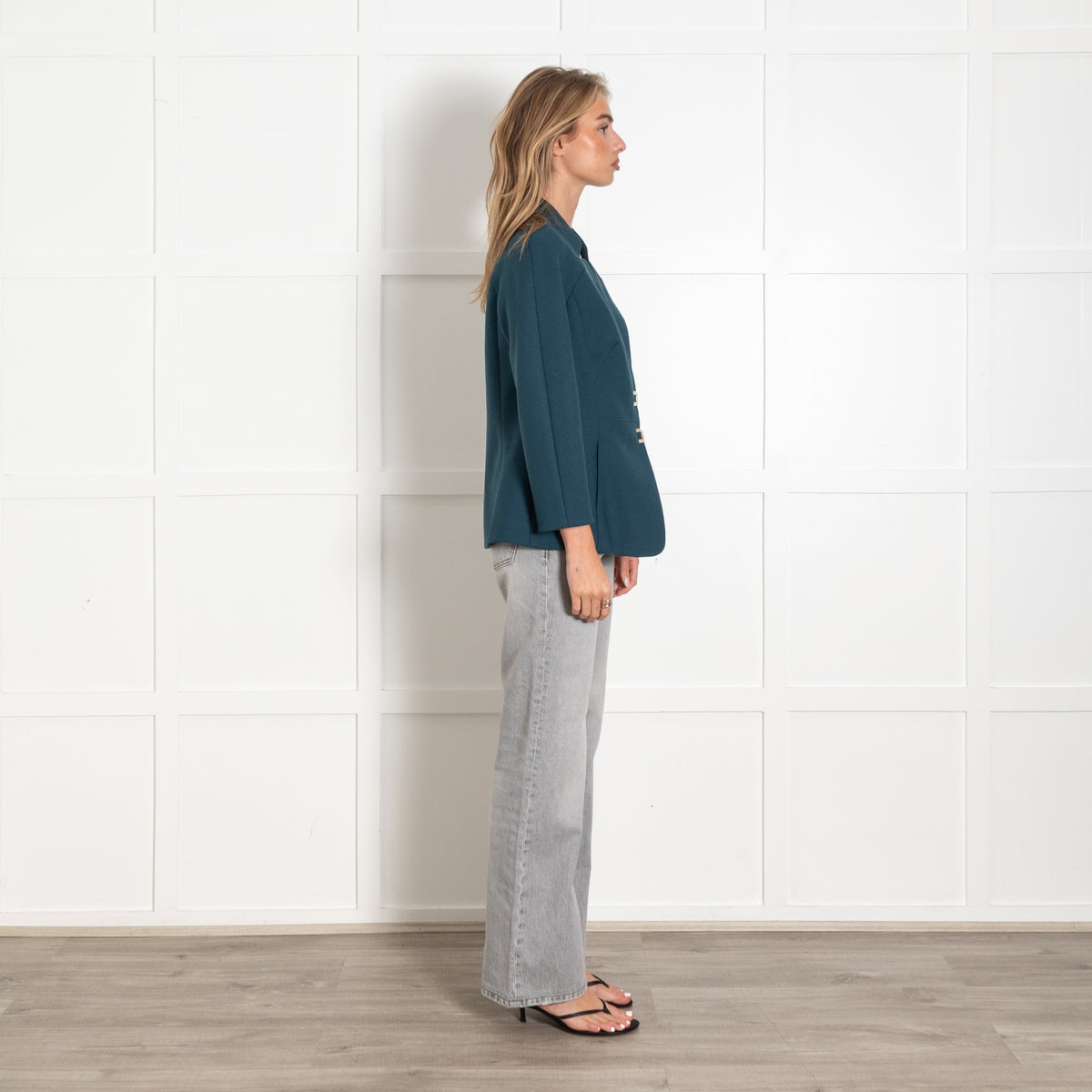 Luisa Spagnoli Teal Blue Hook Fastening Jacket - Image 6