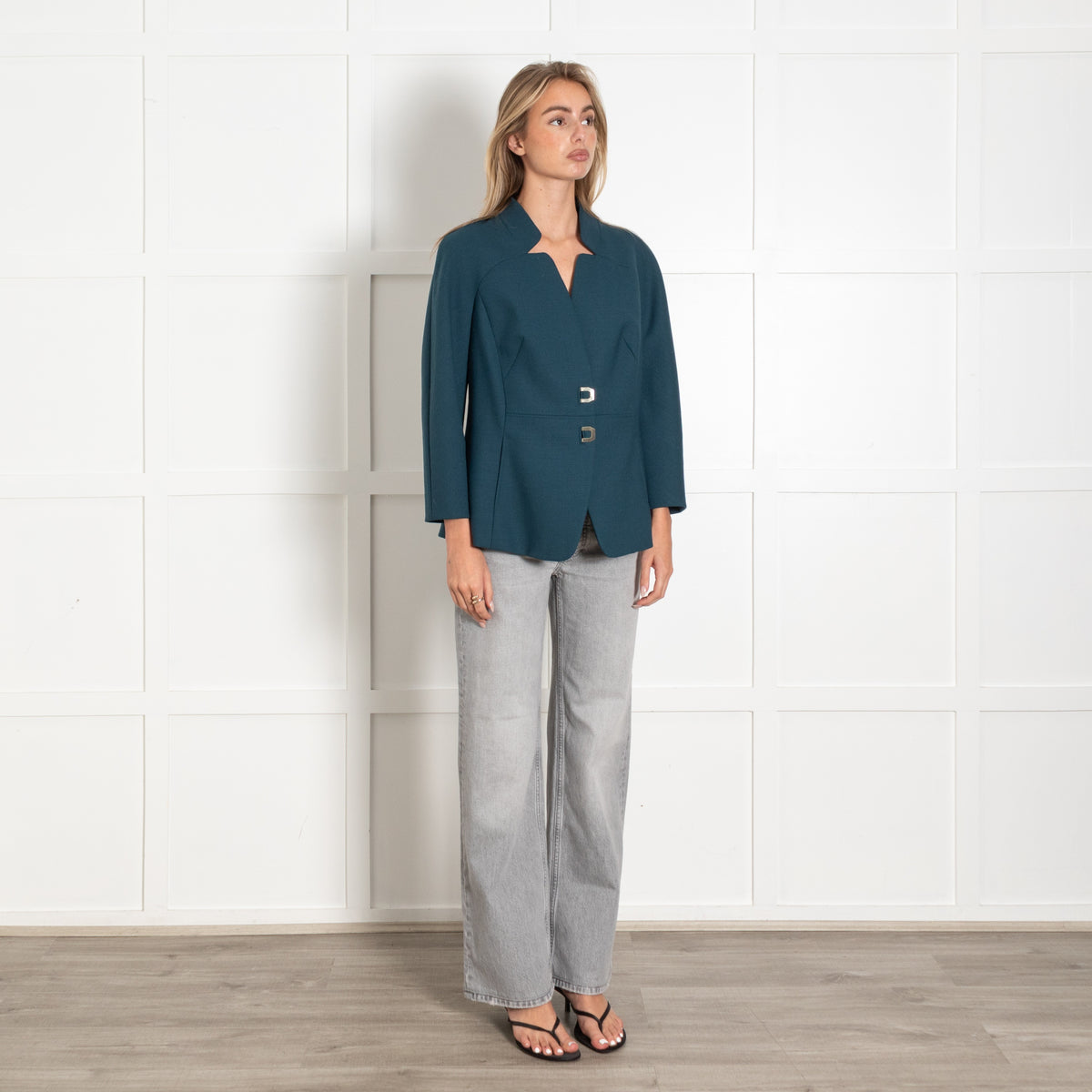Luisa Spagnoli Teal Blue Hook Fastening Jacket - Image 7