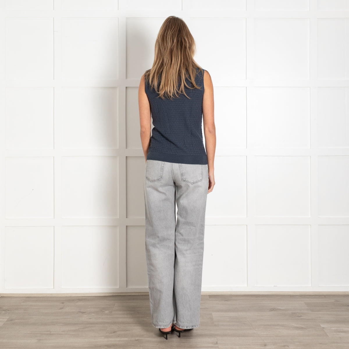 M Missoni Textured Scoop Neck Tank Top Navy Blue - Image 5