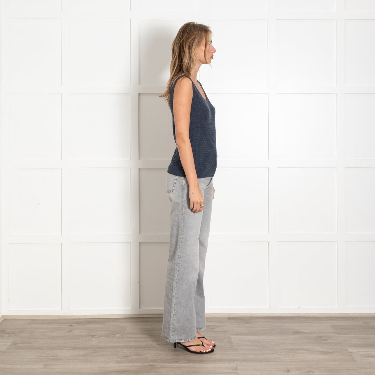M Missoni Textured Scoop Neck Tank Top Navy Blue - Image 6