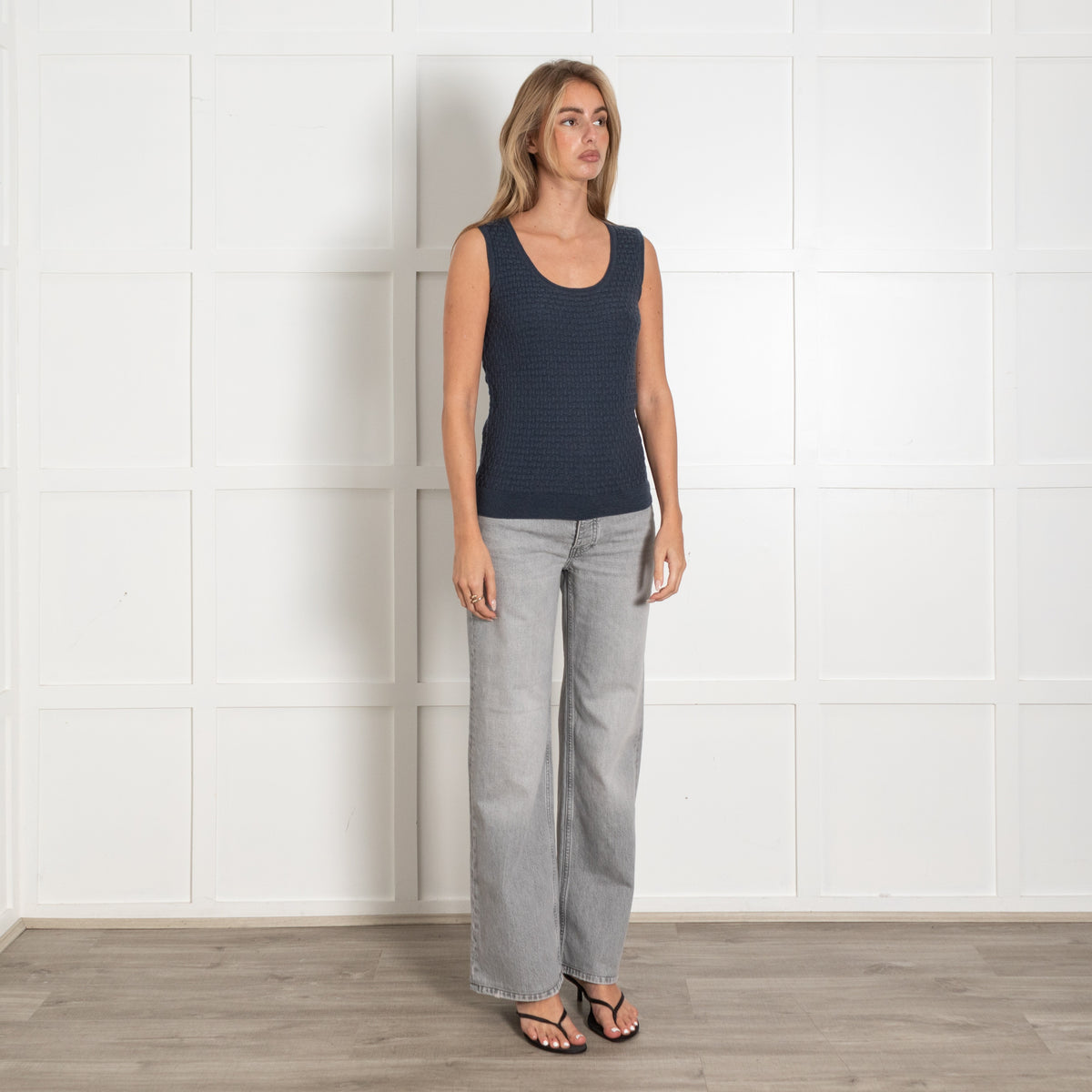 M Missoni Textured Scoop Neck Tank Top Navy Blue - Image 7