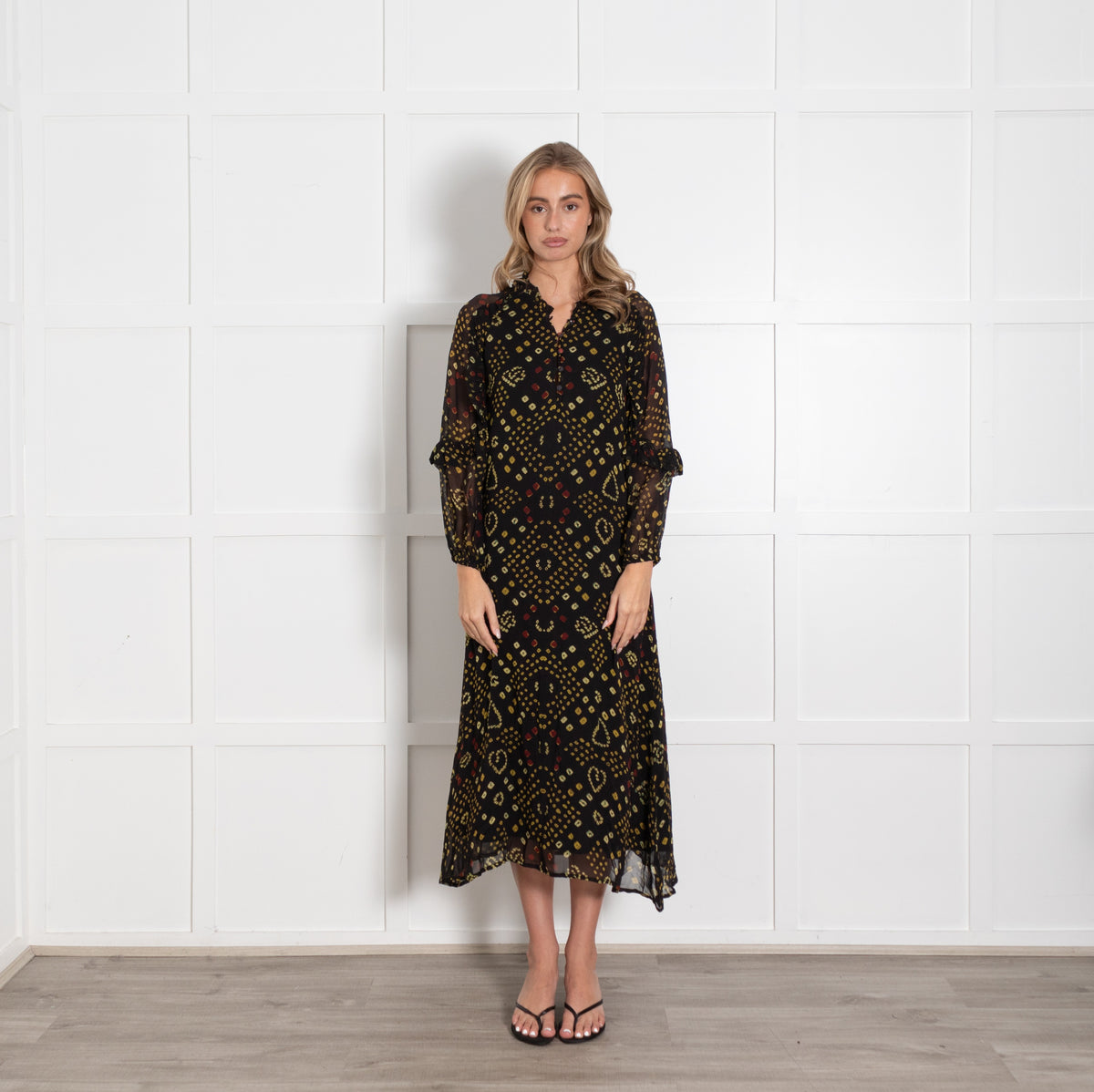 Maison Hotel Black Yellow Print Dress - Image 1
