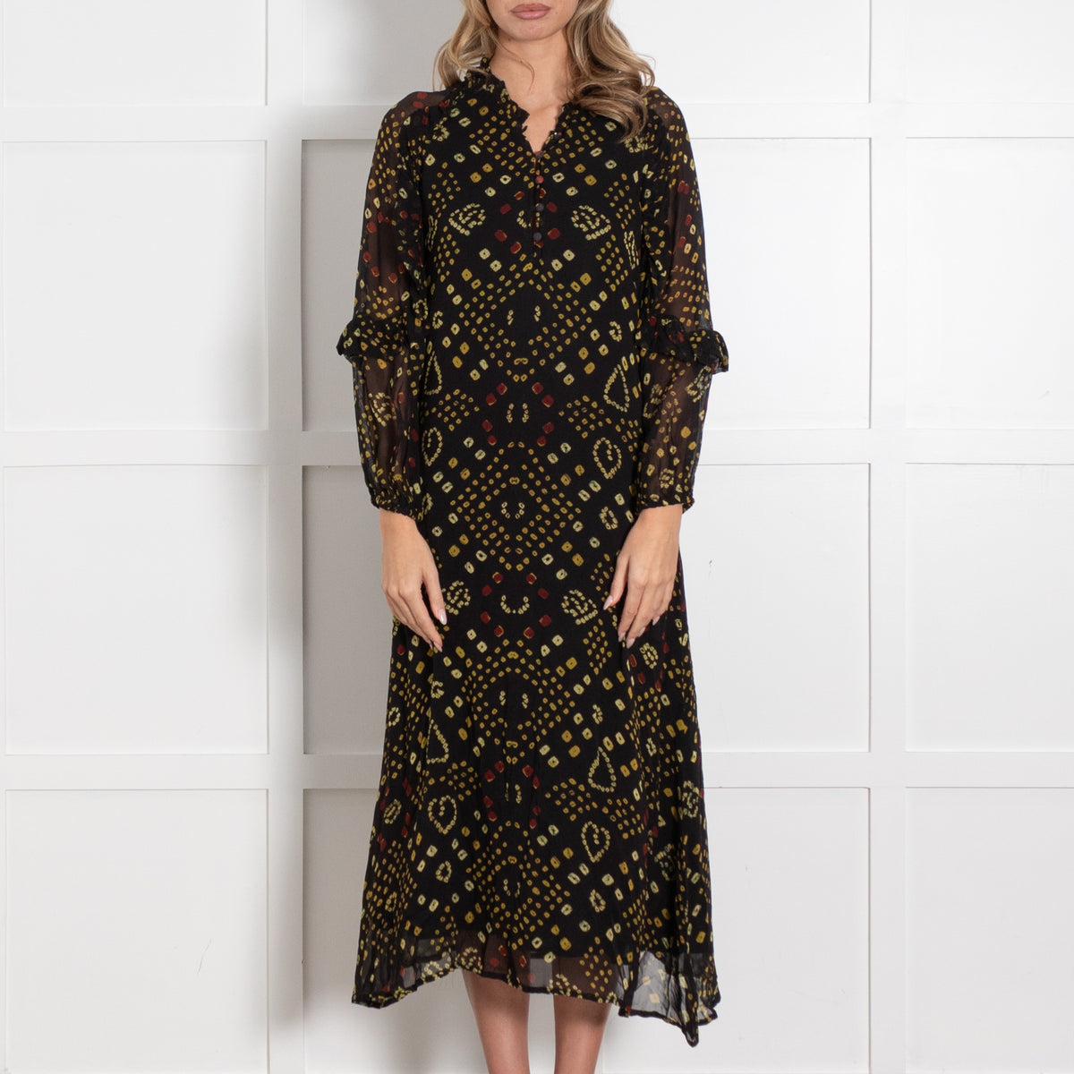 Maison Hotel Black Yellow Print Dress - Image 2